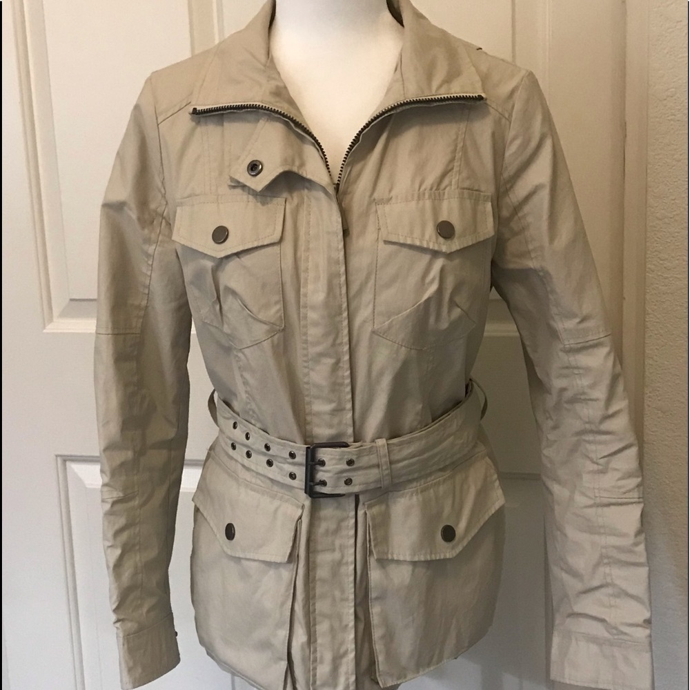 Zara Woman Belted Tan Raincoat Jacket Full Zip